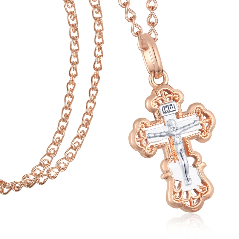 

2 Style New Men Women Necklace 585 Rose White Cross Gold Color Pendants Chain