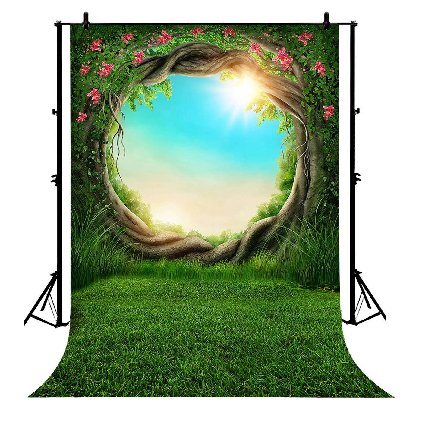 

5x7ft Party Flower Tree Hole Forest Grass Birthday Polyester Photo Background Portrait Backdrop