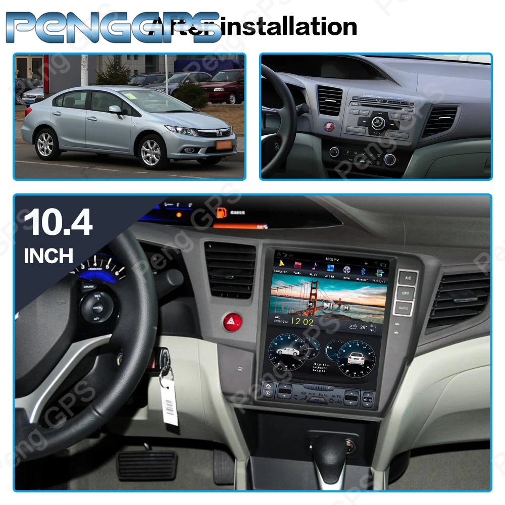 Flash Deal 10.4“ PX-6 Android 8.1 Tesla Radio Car GPS Navigation for Honda Civic 2012-2015 Voice Control 4G+64G 1920*1080 4K Headunit Radio 1