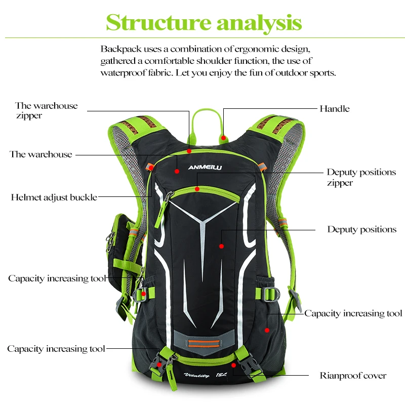 ANMEILU 18L Camping Hiking Backpack Rain Cover 2L Water Bag Waterproof Outdoor Sport Climbing Cycling Backpack Hydration Bag ANMEILU 18L Camping Hiking Backpack Rain Cover 2L Water Bag Waterproof Outdoor Sport Climbing Cycling Backpack Hydration Bag