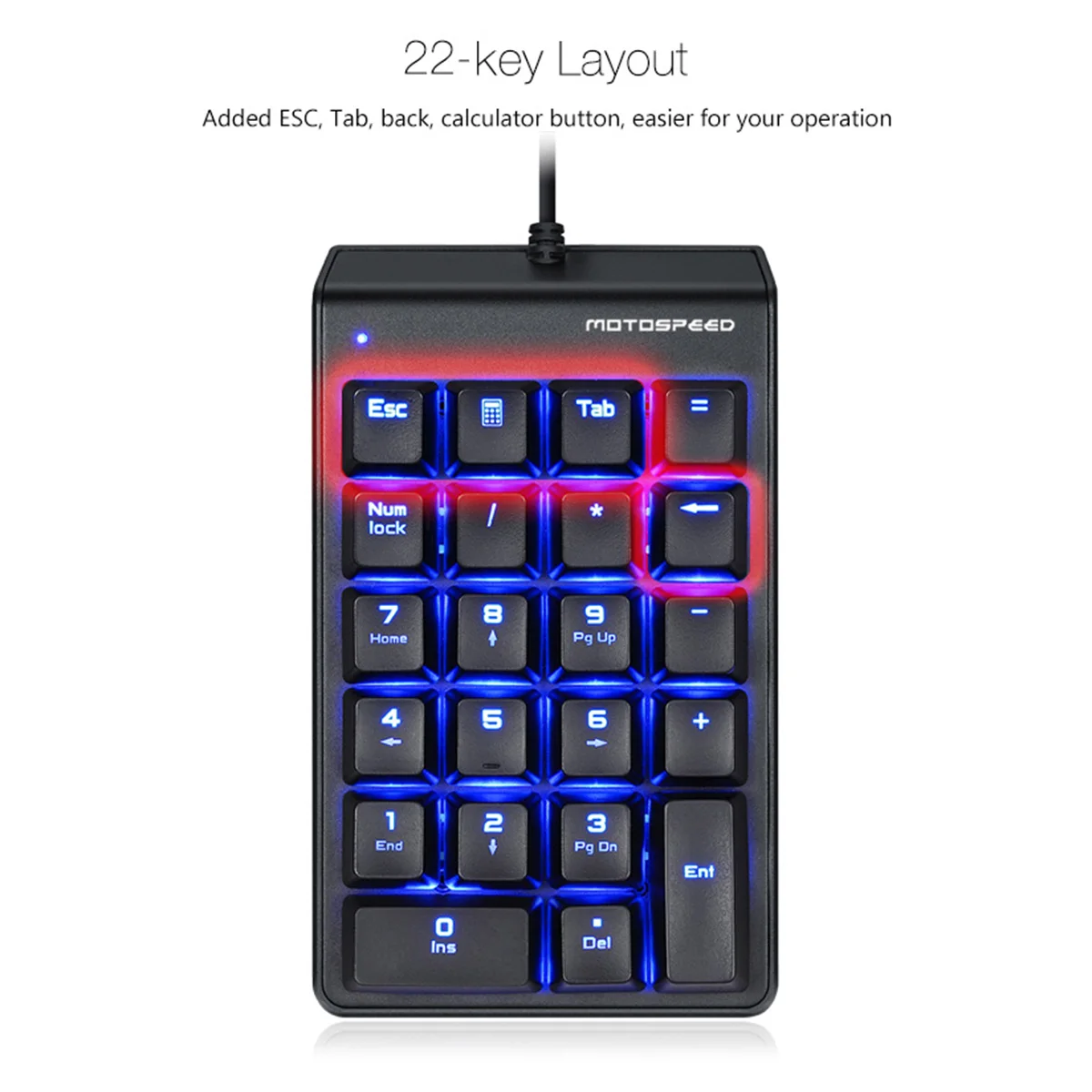 MOTOSPEED K22 Механическая цифровая Проводная клавиатура 22 клавиши мини-клавиатура с подсветкой