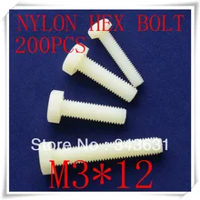 Высокое Качество, Нейлона M3* 12 Болта, шестигранной Головкой(200 шт./лот