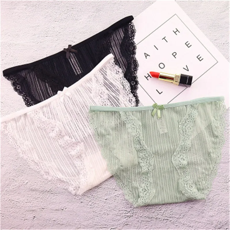 

New Cute 3pcs/lot Lace Transparent Sexy Panties Thong Soft Girl G-strings Kids Panties Seamless Short Briefs For Girls Underwear
