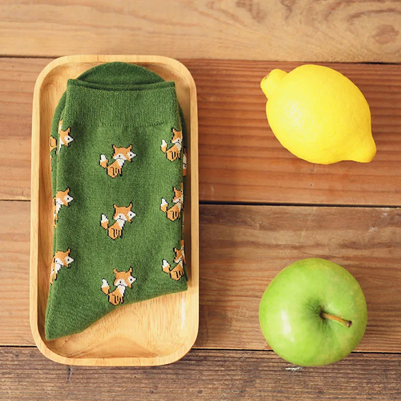 

Brand Funny Men's Women's Fox Animal Long Socks Korean Kawaii Women Couple Cartoon Cotton Art Crew Socks