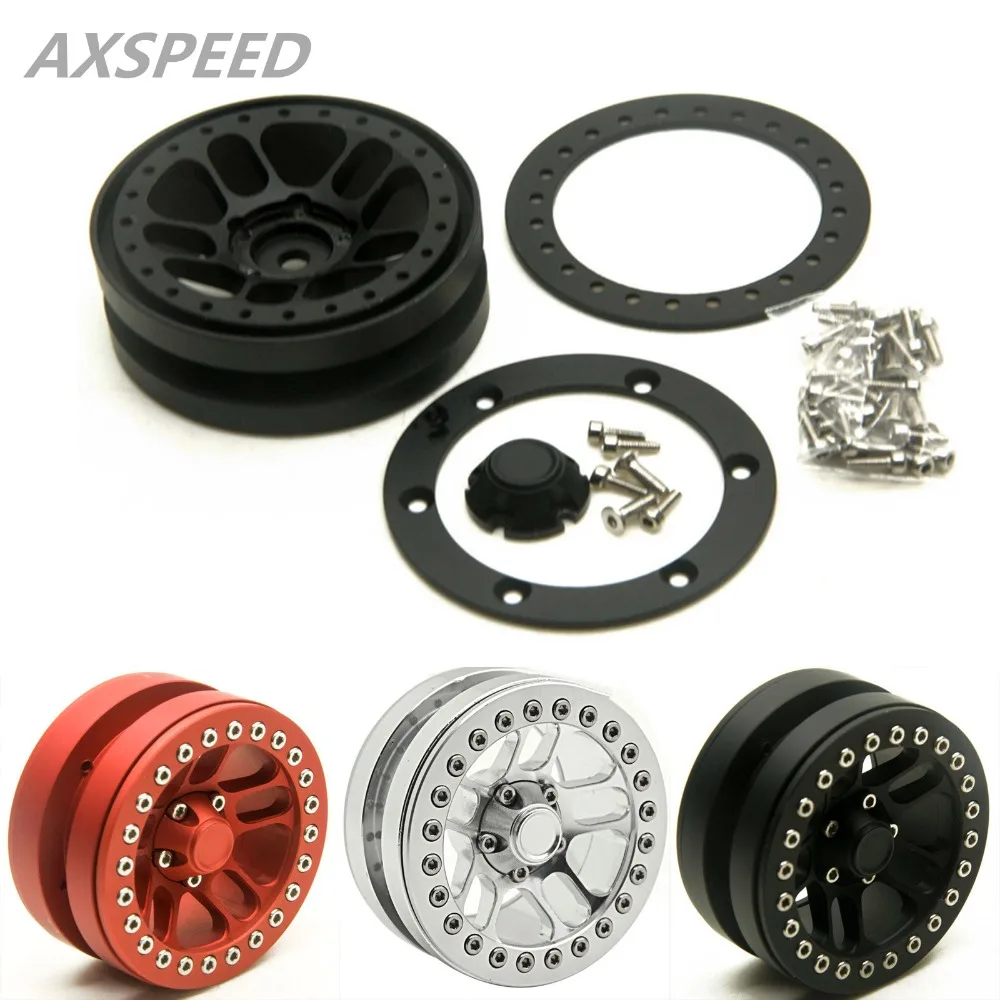 

4pcs Alloy Metal 1.9 inch Wheel Rims for 1/10 RC Car SCX10 CC01 D110 Rock Crawler red&silver