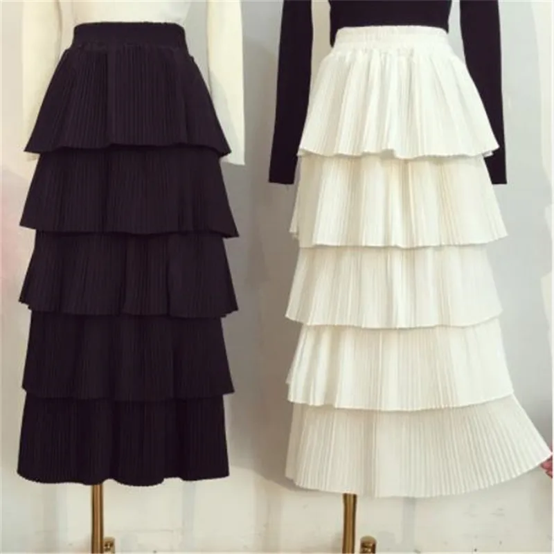 

2019 Hot New Arrival Korean Style Woman Long Skirt Sweet Layer Skirt Elastic Waist Princess Ladies Skirts Free Shipping