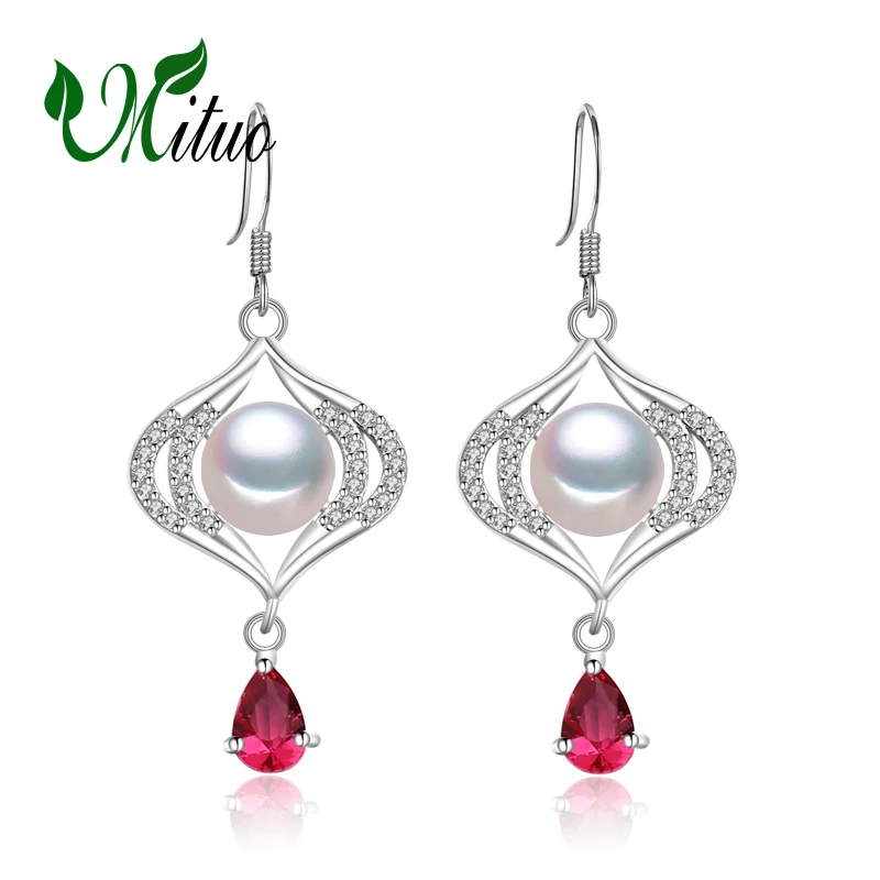 MITUO рубиновые серьги старинные ювелирные изделия Pearl длинные для женщин богемный