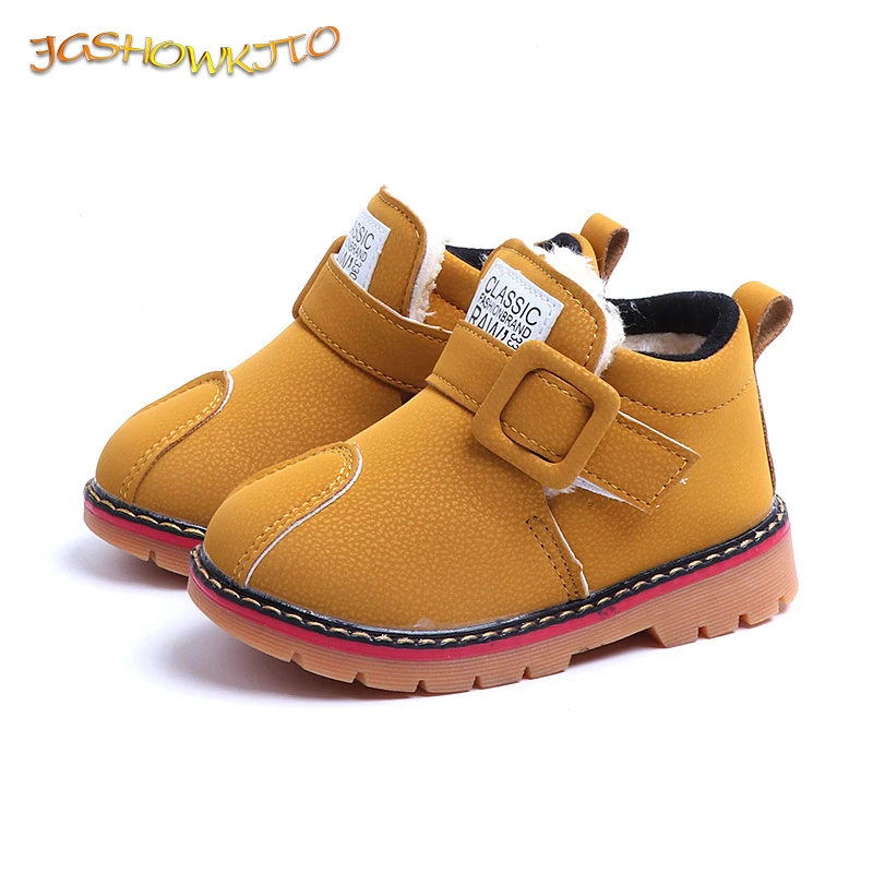 Jgshoukito/зимние ботинки для мальчиков, Детские ботильоны, модные ботинки martin для маленьких мальчиков, теплые хлопковые ботинки с пряжкой, с