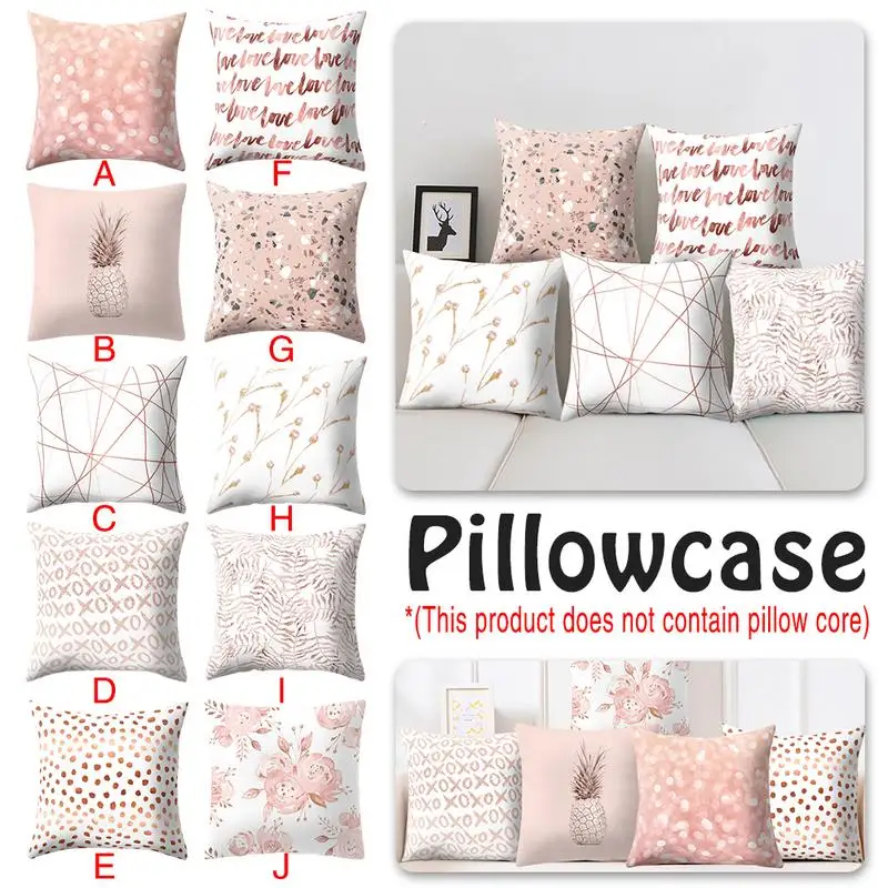

Home Pink Cushion Pillow Cover Pillowcase Geometric Marble Rose Gold Polyester Pillow Case