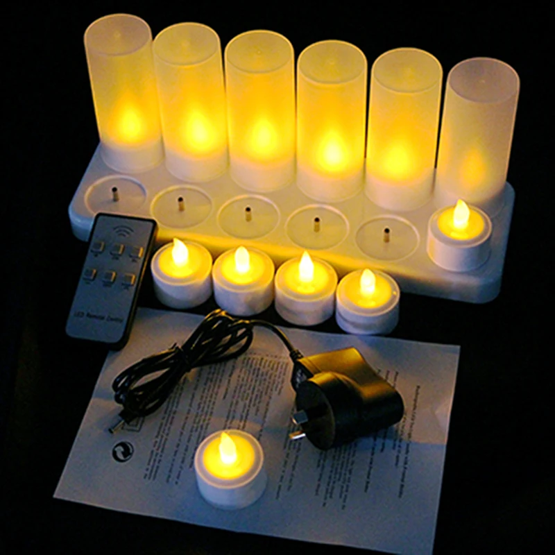 UK/AU/EU Plug LED Rechargeable Candle Light Set Electric Romantic