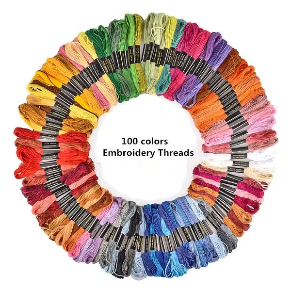 Набор стартера для вышивания бамбуковая пяльца для вышивания нить 100/50 цветов нитки для вышивки крестом ножницы Иглы Швейные аксессуары - Цвет: Thread (100 Colors)