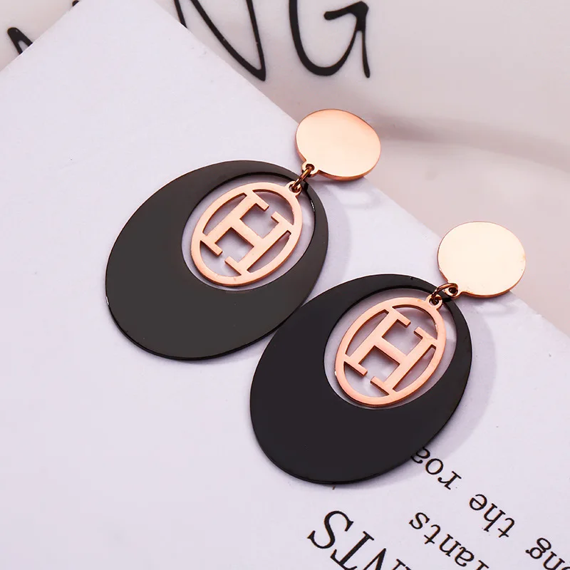 

Jewelry & Accessories, Fashion Jewelry Earrings, Dangle Earrings,Titanium steel rose gold H letter earrings