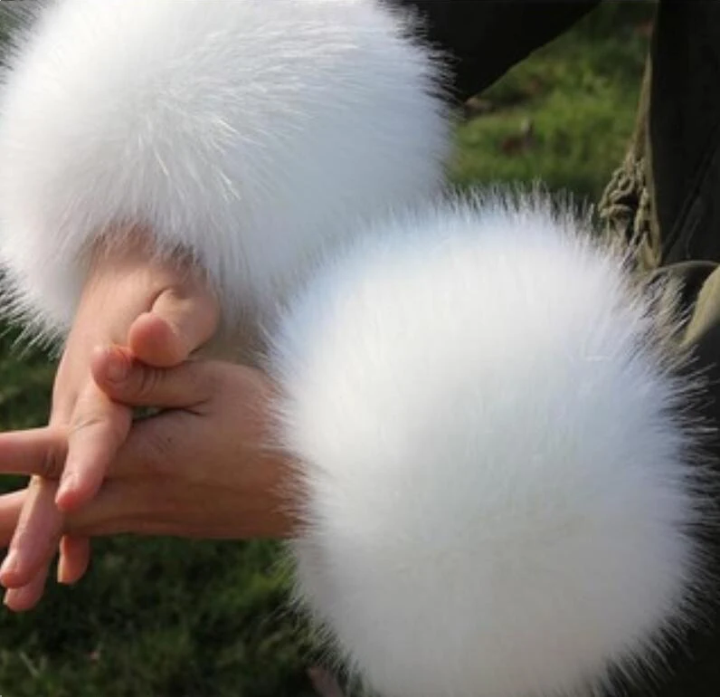 Женская зимняя мода из искусственного лисьего меха, теплые, с коротким рукавом, милые аксессуары, женские манжеты из кроличьего меха W101A - Цвет: 35 White Faux Fox