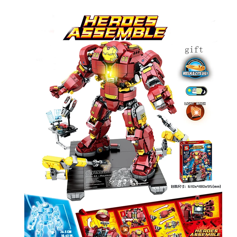 

Marvel Avengers Super Heroes Iron Man Anti Hulk Buster Mech Ultron Edition Model Building Blocks Compatible With legoings