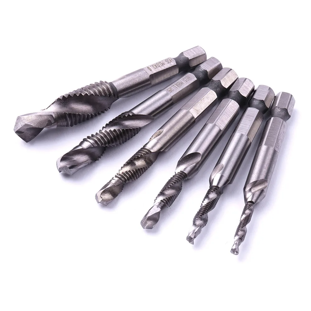 

6Pcs M3-M10 1/4'' Hex Shank Metric Screw Tap Drill Bits Set HSS Right Hand Taps for Metal Tapping & Drilling Hand Tools