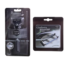 Famous Brand Men Razor Blades 1 Holder With 9 Blades Giulietta Brand Safety Razors For Men Sharp Shaving Blades GF631LV-8BLA