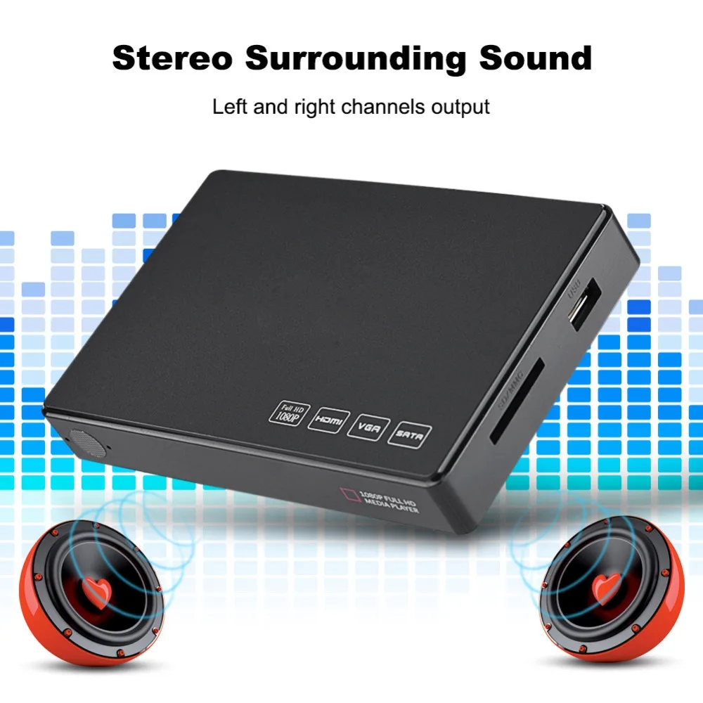 2 5 дюймовый Full HD SATA HDD плеер медиаплеер центр 32 Гб SD/MMC карта стереозвук 1080P видео HDMI