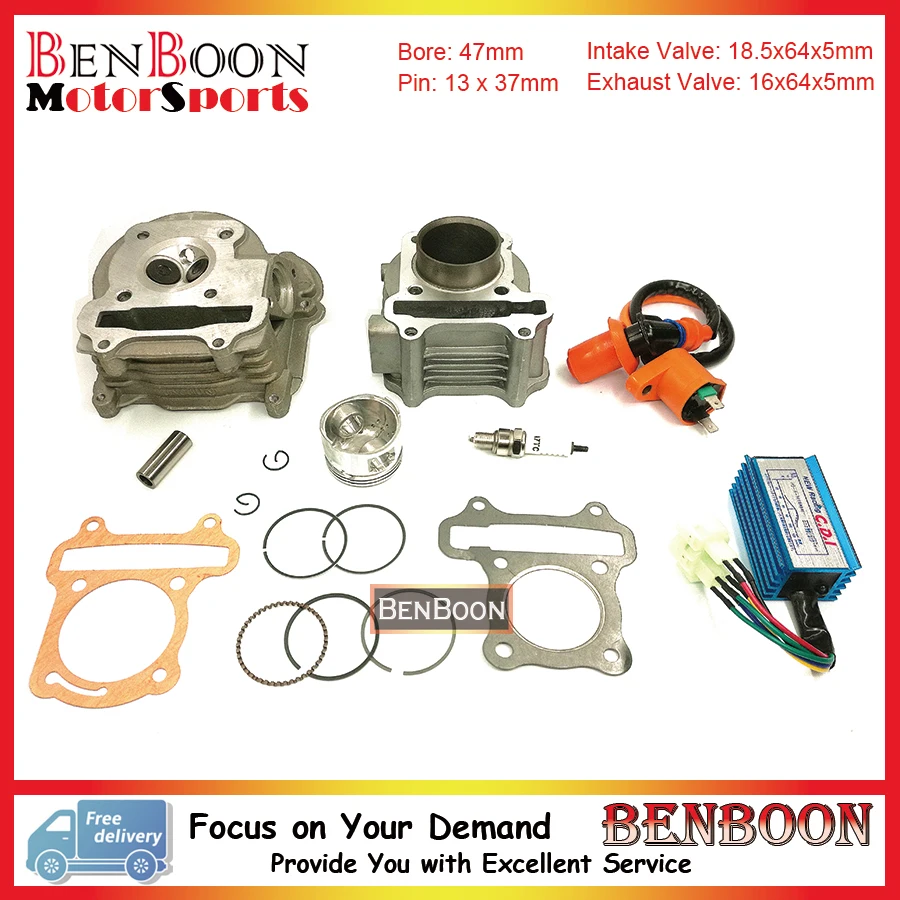 GY6 80cc 47mm Cylinder & Head Set with Spark Plug Racing CDI and