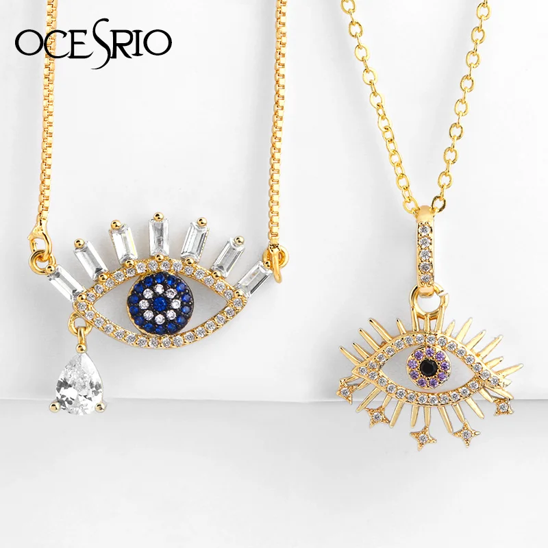 

OCESRIO Evil Eye Necklace Gold Cubic Zirconia Rainbow Long Chain Pendant Necklace Fashion Jewelry Womens Accessories nke-p31