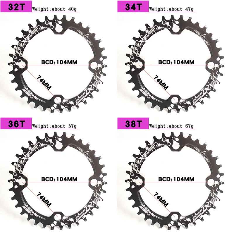 Велосипед Адреналин 104BCD круглый Форма узкий широкий 32 T/34 T/36 T/38 T МТБ Звезду велосипедная Звездочка велосипед круг шатуны однодисковое