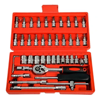 

46 Pcs Car Repair Tool Socket Set Car Repair Car Torque Wrench Combo Tool Box Kit (Red)