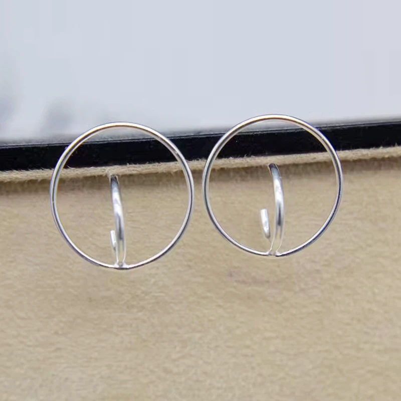 

S925 Sterling Silver Round Earrings Female Style Fashion Girls Earrings Temperament Geometry Long Ear Fine Jewelry