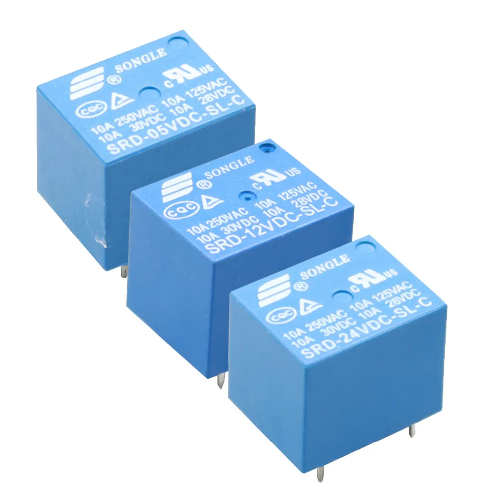 

10Pcs Mini 5V/12V/24V DC SRD-5V-SL-C SRD-12VDC-SL-C SRD-24VDC-SL-C SONGLE Power Relay 5Pins