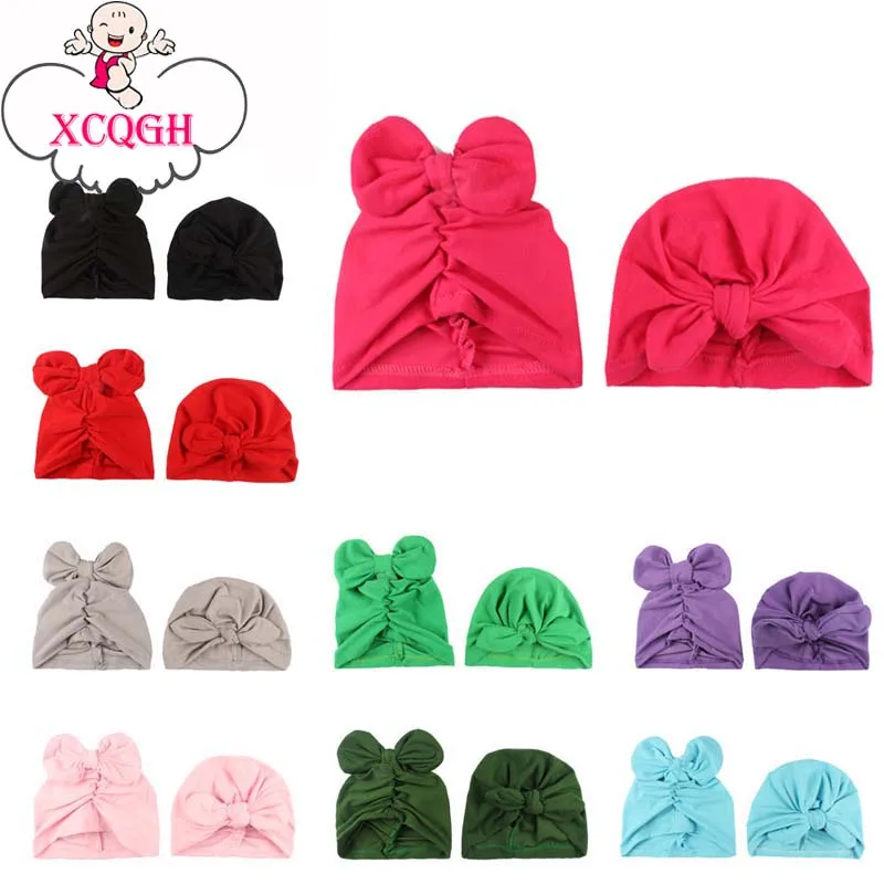 

XCQGH 2Pcs/Set Cotton Baby Girls Boys Cap Elastic Beanie Hats Newborn Bowknot Caps Multicolor Infant Toddler Turban Hats