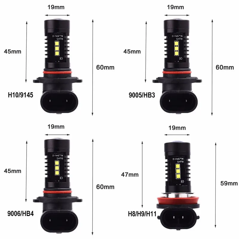 2 шт. H8 H11 Светодиодный противотуманный светильник 4000лм/комплект 4 боковых чипа H9 H10 HB3 HB4 светодиодный автомобильный противотуманный фонарь для бега фары 12 В 24 В автомобильные аксессуары