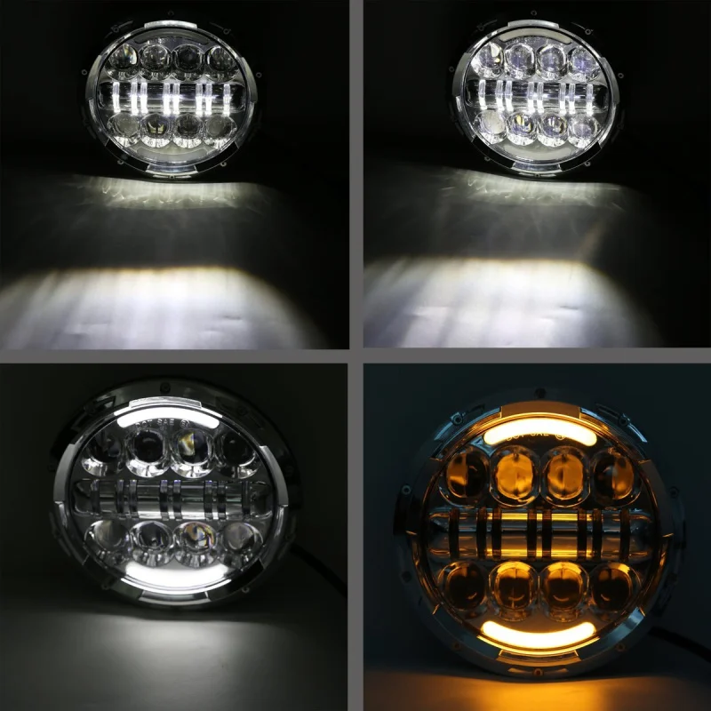 2016 New 7 inch 80W Chrome Motorcycle LED Headlight with white DRL and yellow turn Signa for Harley davidson Motorcycle lighting (4) -