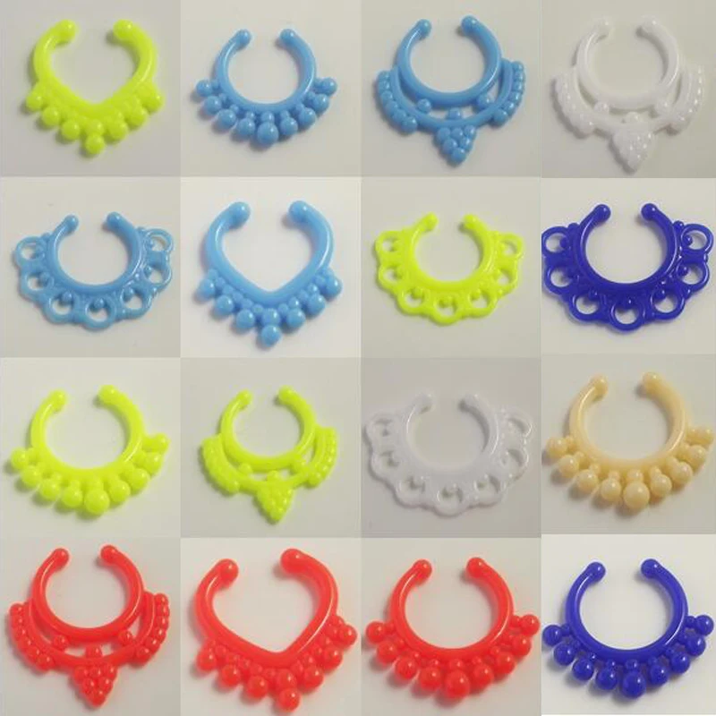 

10pcs Mix Acrylic Neon Candy Nose Ring Clip Nose Fake Piercing Clip Stud Punk Goth False Hoop Earrings Septum Limited Edition