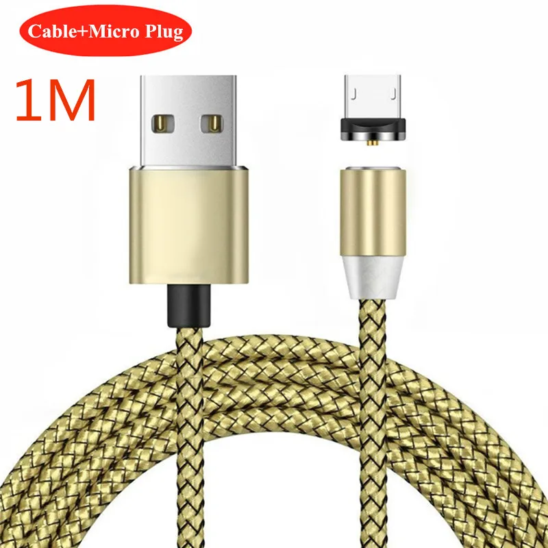 1 м Магнитный Micro USB кабель для зарядки Samsung Xiaomi Huawei LG HTC разъем MicroUSB смартфон Универсальный Магнитный кабель зарядное устройство - Тип штекера: 1M Gold Micro Cable