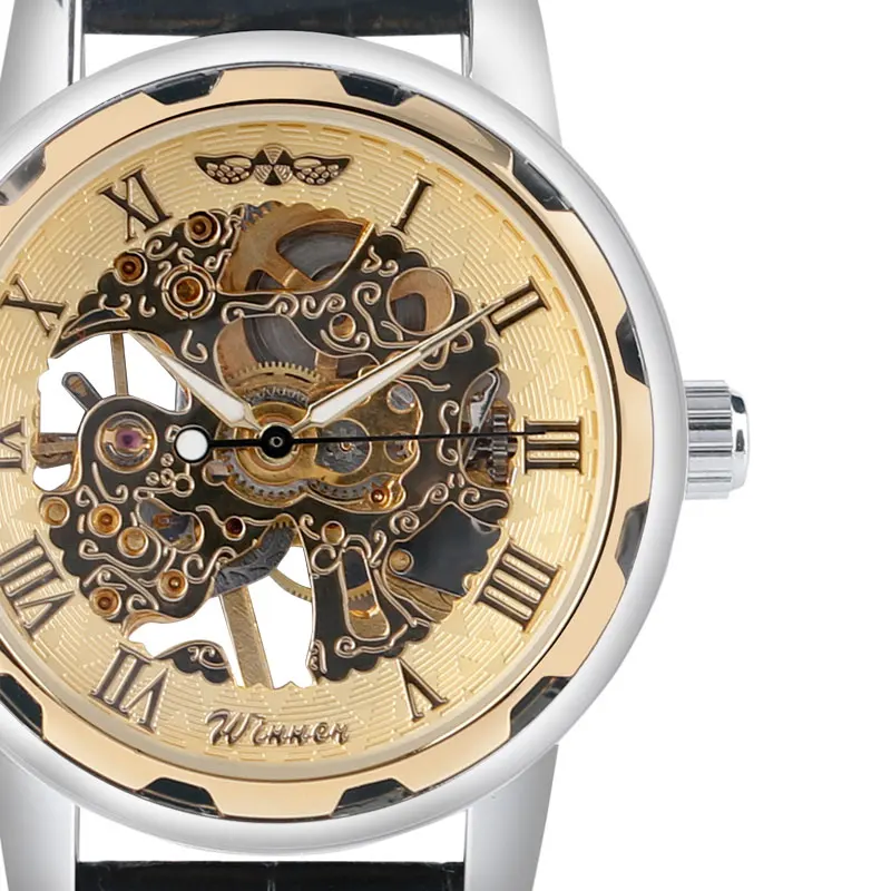 font b Winner b font Fashion Gold Black Roman Number Dial Luxury Design Clock Mens