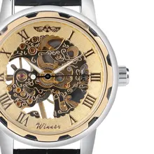 font b Winner b font Fashion Gold Black Roman Number Dial Luxury Design Clock Mens