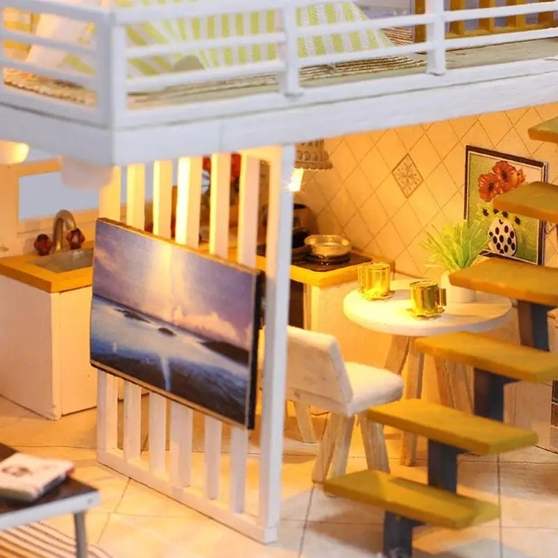 DIY кукольный домик ручной работы деревянный миниатюрный дом мини мебель головоломка собрать игрушечный комплект украшений 3D деревянные игрушки для детей Подарки
