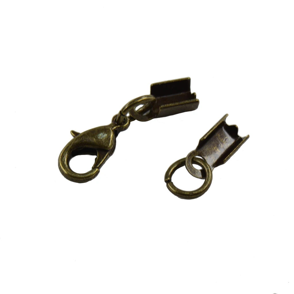 12pcs Brass Cord Ends with Lobster Claw Clasp Cord Crimp Extender DIY Jewelry Findings