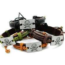 12 шт. ручная тканевая Веревка Браслеты из веревки и кожи крутой Мальчик Мужской пиратский череп браслеты дружеский подарок MB39