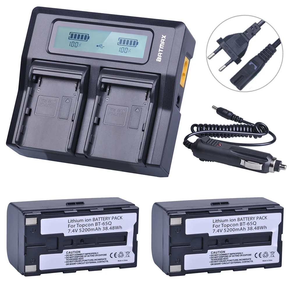 2 шт 7,4 V 5200 мА/ч, BT-65Q BT65Q Li-Ion Батарея+ быстрое LCD Dual Charger Наборы для Topcon GTS 900 и GPT 9000 тахеометра