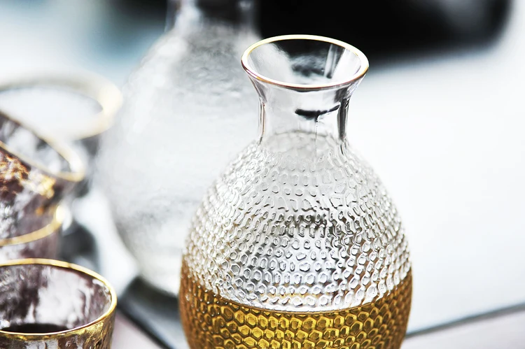 Японская бутылка для сакэ набор золотой край маммероглазая стеклянная белая бутылка для вина грелка Бытовая одна две чашки для ликера набор барная посуда