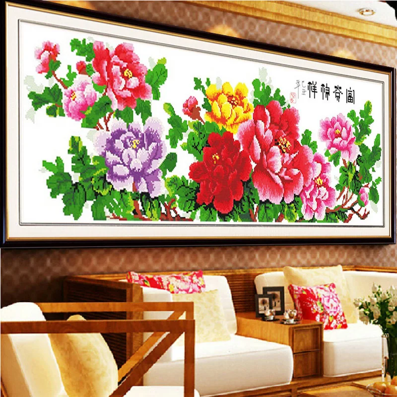 

DIY Precision Printed Embroidery Painting Count Cross-Stitching Peony Flower Cross Stitch Sets Wall Painting Needlework