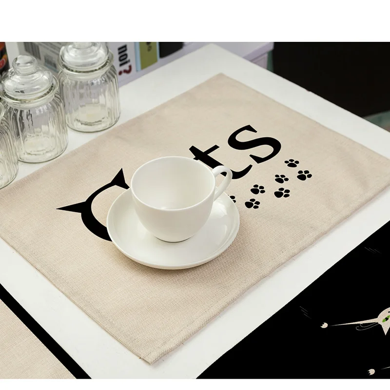 42x32cm Cartoon Cat Printed Placemats Dining Tables Coaster Cloth Insulation Coffee Tea Cup Pad Kitchen Placemat for Table S10