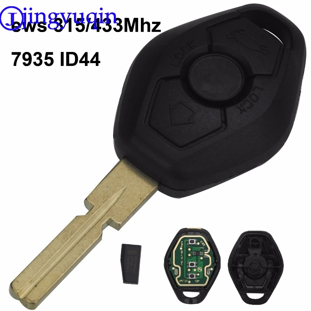 

jingyuqin Hu58 4 Buttons Remote Key Case For BMW E38 E39 E46 EWS System ASK 433MHz 315MHz With PCF7935AA ID44 Chip Uncut Blade