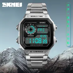 SKMEI Для мужчин спортивные часы отсчет Водонепроницаемый часы 1382 Masculino Relojes Нержавеющая сталь военные Водонепроницаемый Наручные часы