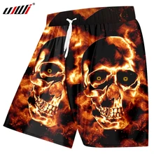 UJWI мужские новые крутые пляжные шорты дропшиппинг 3D принт креативный череп с пламенем строчка крутая спандекс одежда