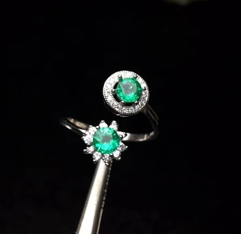 

Fashion Lovely Stars Moon Adjustable size Natural green emerald Ring S925 Silver Natural gemstone Ring girl party gift Jewelry
