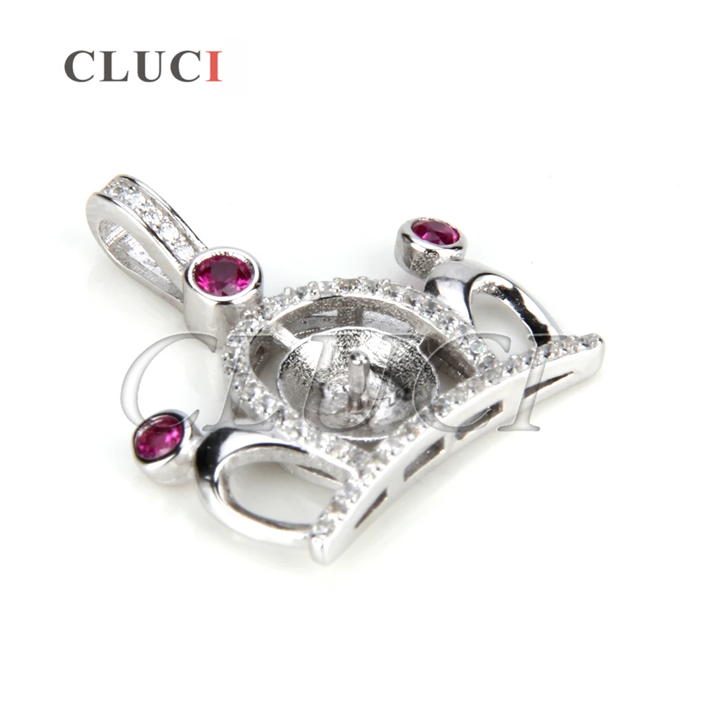 CLUCI Silver 925 Crown Pendant Women Fine Jewelry 925 Sterling Silver Pearl Pendant Mounting Crown Charms SP088SB