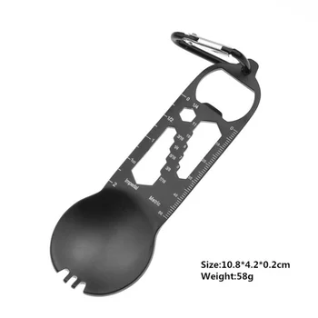 

10 in 1 Multitool Outdoor Tools Stainless Steel Camping Survival EDC Kit Fork Spoon Bottle/ Opener Spanner With Carabiner Buckle