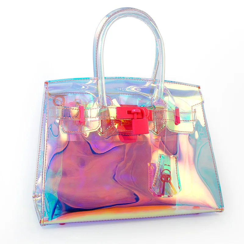 

OCEANBS New Transparent Hologram Laser Messenger Bag Women Pink Jelly Shoulder Bag Female Harajuku Big Tote Girl Handbags Bolsas