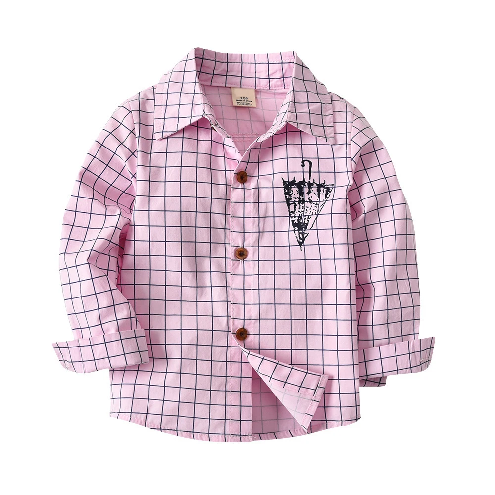 Fashion spring clothing for baby boys plaid kids pink shirts children blouses long sleeve cotton