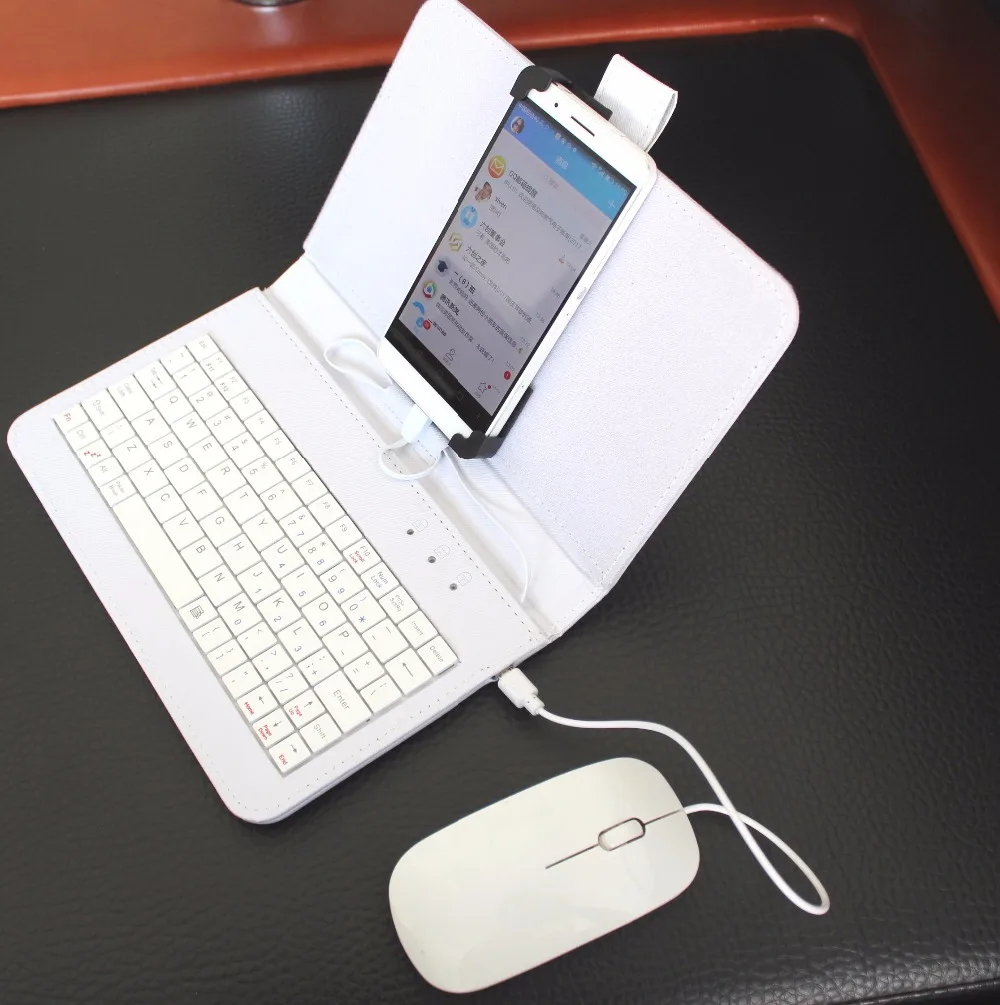 Flip case smartphones accessories wired keyboard mouse case sets Android mobile phone keypad stand
